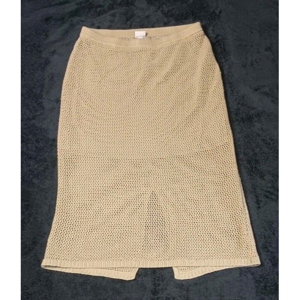 A New Day Crochet Pointelle Midi Sweater Skirt L Beige Festival boho Coastal Y2K